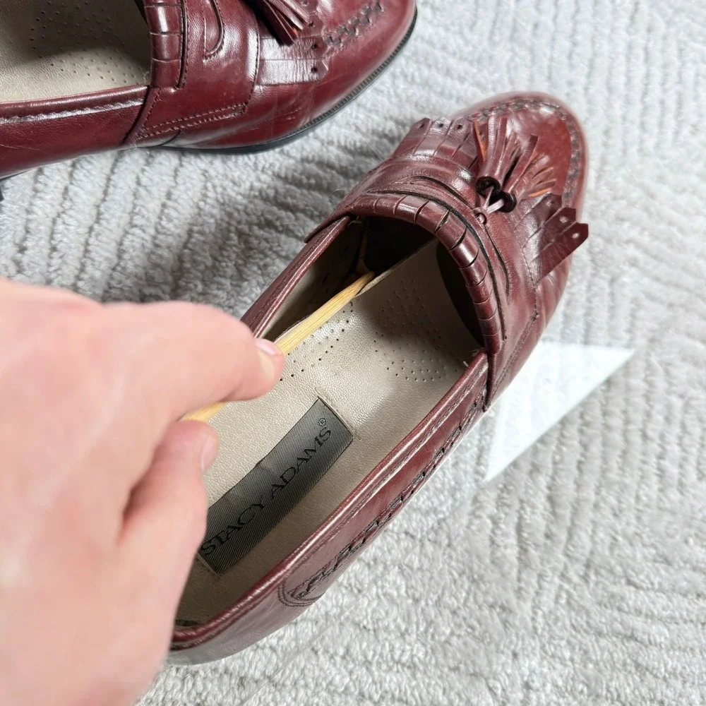 Stacy Adams Loafers Men 10.5 Burgundy Leather Tassel Kiltie Dress Shoes VTG 90's